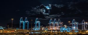 Preview wallpaper night city, port, lights, moon, night