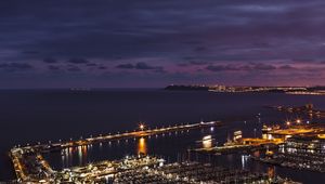 Preview wallpaper night city, port, pier, top view