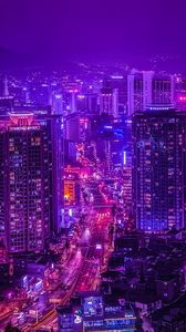 Preview wallpaper night city, road, architecture, lights, neon