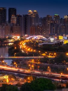Preview wallpaper night city, road, bridge, lights