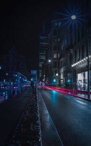 Preview wallpaper night city, road, buildings, lighting