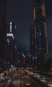 Preview wallpaper night city, road, buildings, hong kong