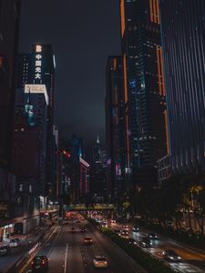 Preview wallpaper night city, road, buildings, hong kong