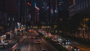 Preview wallpaper night city, road, buildings, hong kong