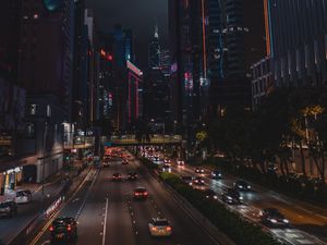 Preview wallpaper night city, road, buildings, hong kong