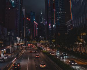 Preview wallpaper night city, road, buildings, hong kong