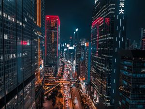 Preview wallpaper night city, road, buildings, architecture