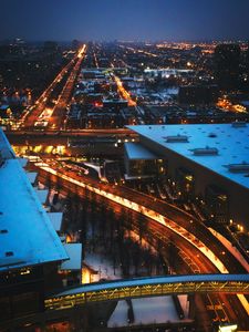 Preview wallpaper night city, road, buildings, lights, architecture