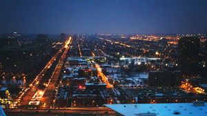 Preview wallpaper night city, road, buildings, lights, architecture