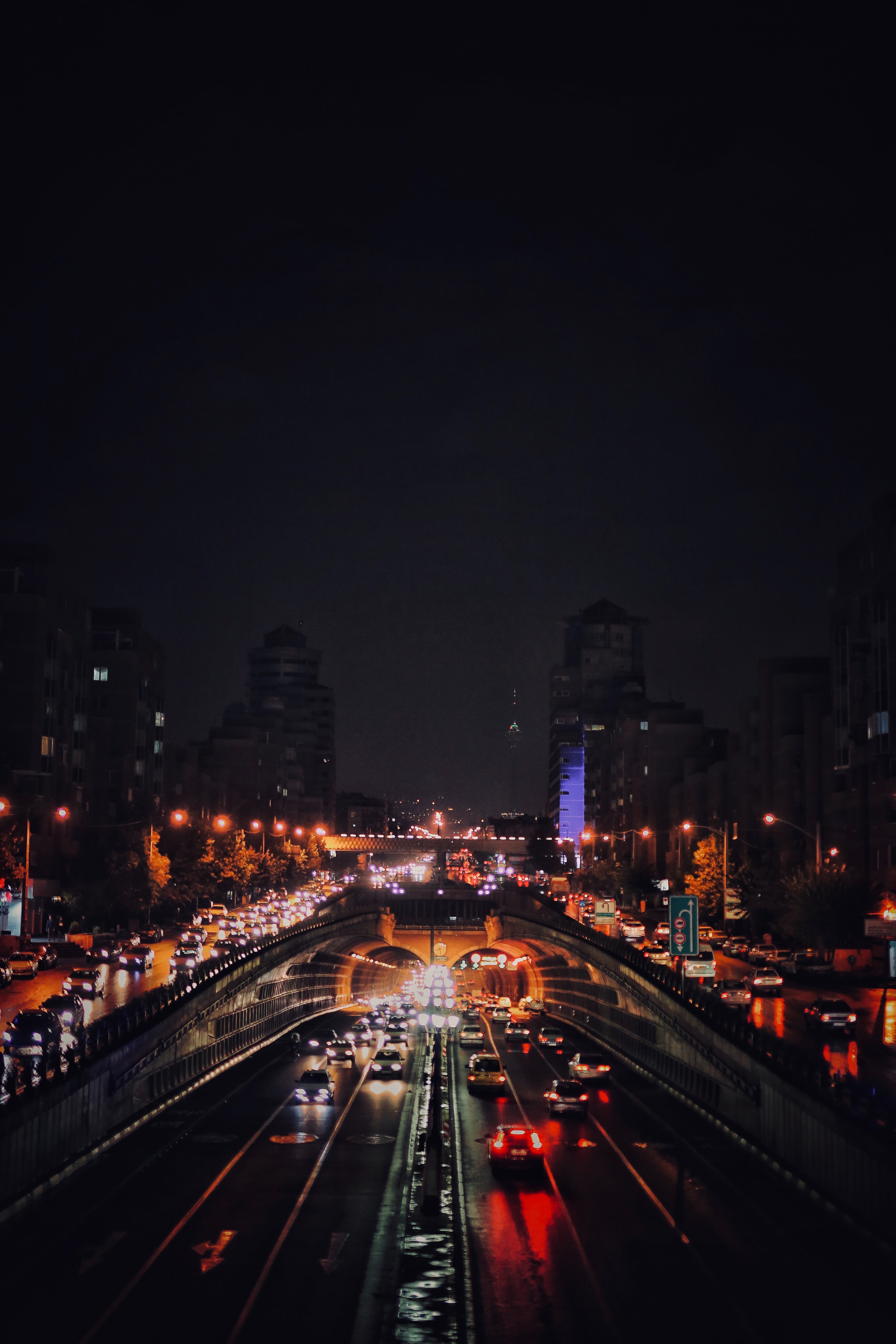 Download wallpaper 3840x5760 night city, road, cars, lights hd background