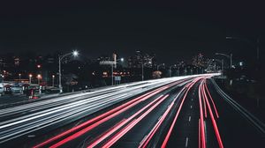 Preview wallpaper night city, road, light, turn
