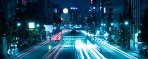 Preview wallpaper night city, road, light, city lights, tokyo, japan