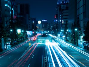 Preview wallpaper night city, road, light, city lights, tokyo, japan