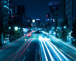 Preview wallpaper night city, road, light, city lights, tokyo, japan