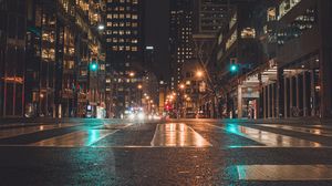 Preview wallpaper night city, road, lights, buildings