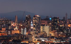 Preview wallpaper night city, road, lights, buildings, long exposure