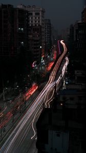 Preview wallpaper night city, road, long exposure, night