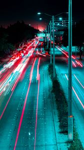 Preview wallpaper night city, road, long exposure, night, traffic