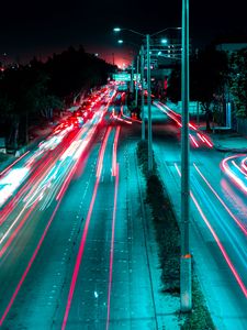 Preview wallpaper night city, road, long exposure, night, traffic