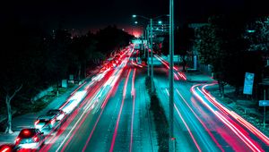 Preview wallpaper night city, road, long exposure, night, traffic