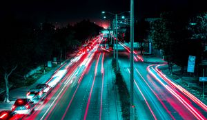 Preview wallpaper night city, road, long exposure, night, traffic