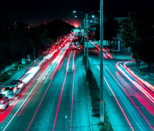 Preview wallpaper night city, road, long exposure, night, traffic