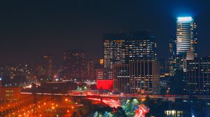 Preview wallpaper night city, road, long exposure