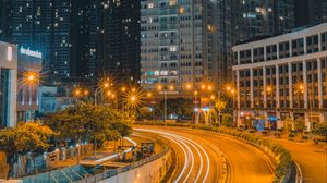 Preview wallpaper night city, road, long exposure, lights