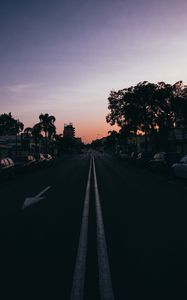 Preview wallpaper night city, road, marking, asphalt, arrow