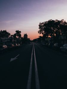Preview wallpaper night city, road, marking, asphalt, arrow