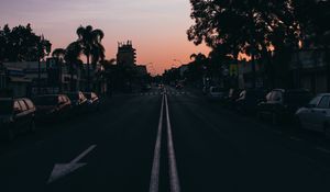 Preview wallpaper night city, road, marking, asphalt, arrow