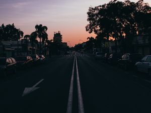 Preview wallpaper night city, road, marking, asphalt, arrow