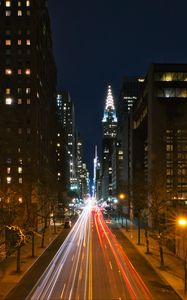 Preview wallpaper night city, road, streets, long exposure, lines