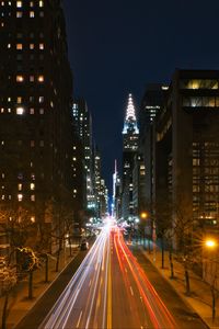 Preview wallpaper night city, road, streets, long exposure, lines