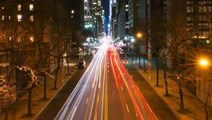 Preview wallpaper night city, road, streets, long exposure, lines
