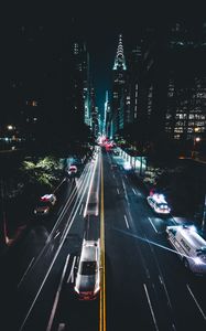 Preview wallpaper night city, road, traffic, cars, marking, new york, usa