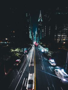 Preview wallpaper night city, road, traffic, cars, marking, new york, usa