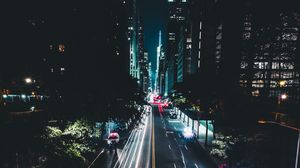 Preview wallpaper night city, road, traffic, cars, marking, new york, usa