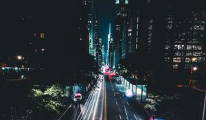 Preview wallpaper night city, road, traffic, cars, marking, new york, usa