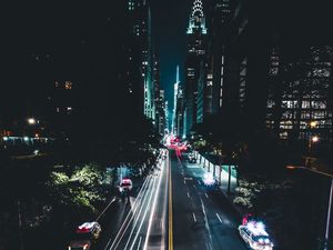 Preview wallpaper night city, road, traffic, cars, marking, new york, usa