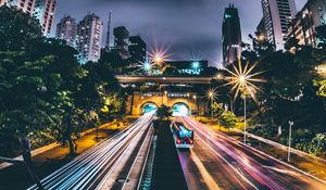 Preview wallpaper night city, road, traffic, light