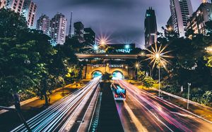 Preview wallpaper night city, road, traffic, light