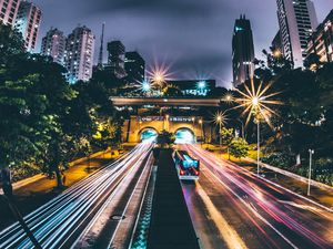 Preview wallpaper night city, road, traffic, light