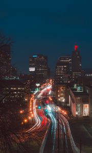 Preview wallpaper night city, road, traffic, city lights