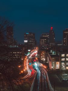 Preview wallpaper night city, road, traffic, city lights