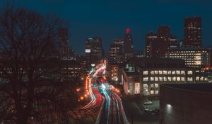 Preview wallpaper night city, road, traffic, city lights