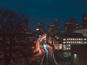 Preview wallpaper night city, road, traffic, city lights