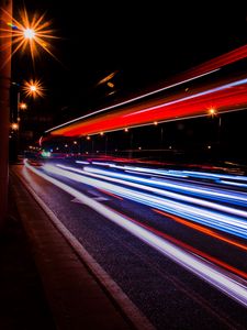Preview wallpaper night city, road, traffic, speed, light