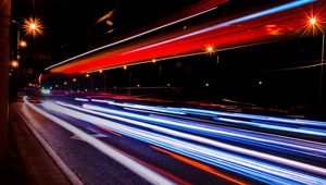 Preview wallpaper night city, road, traffic, speed, light