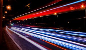 Preview wallpaper night city, road, traffic, speed, light